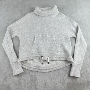 Sweaty Betty Sweater Womens Small Gray Knit Funnel Neck Drawstring Hem Thumbhole